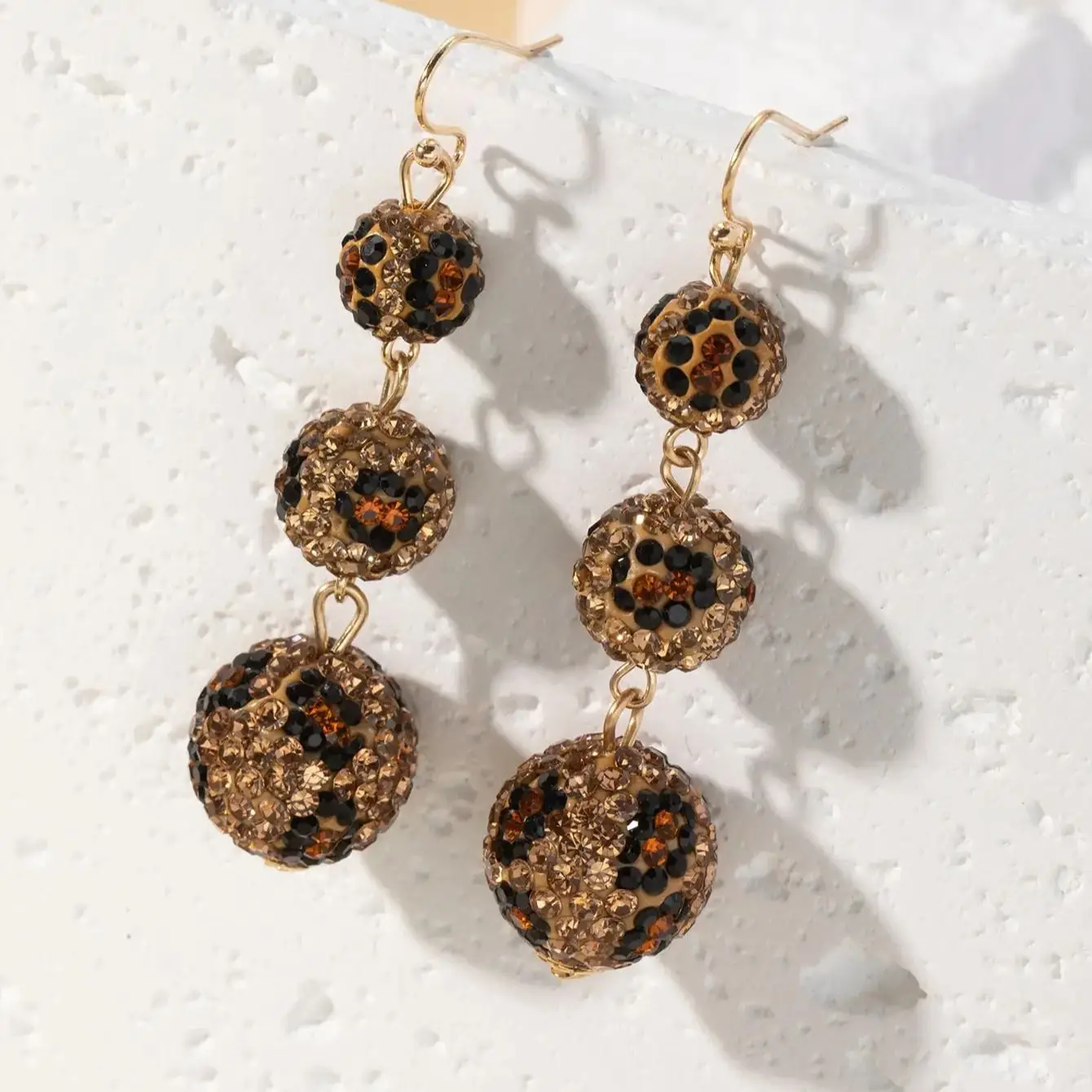 1pair Trendy Luxury Rhinestone Polymer Clay Leopard Print Ball Dangle Earrings，For Women Daily Decoration，Party，Dating Gift