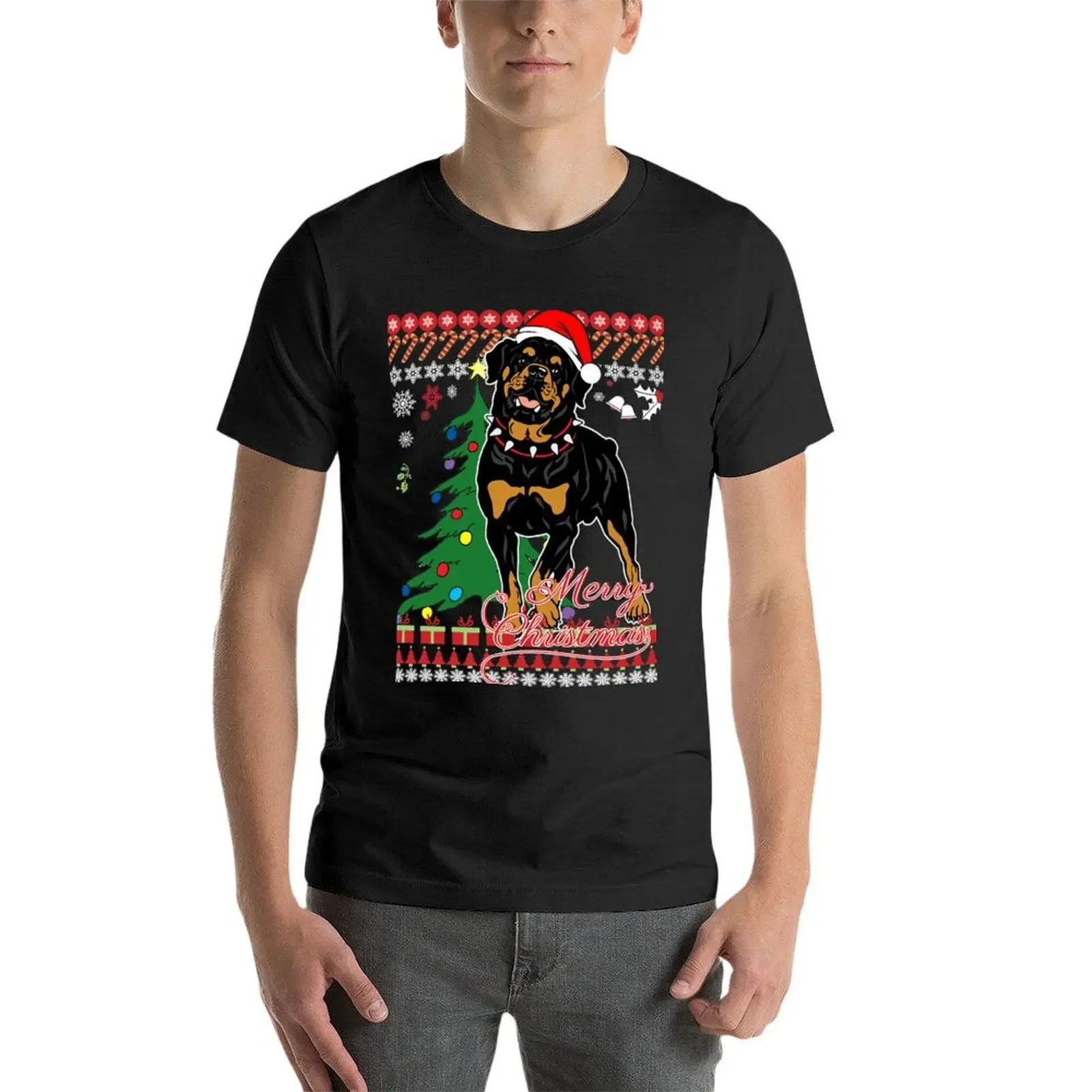 Ugly Christmas Sweater For Rottweiler Dog Lover Xmas Gift - Ladies T Shirt T-Shirt blacks heavyweights men tshirt