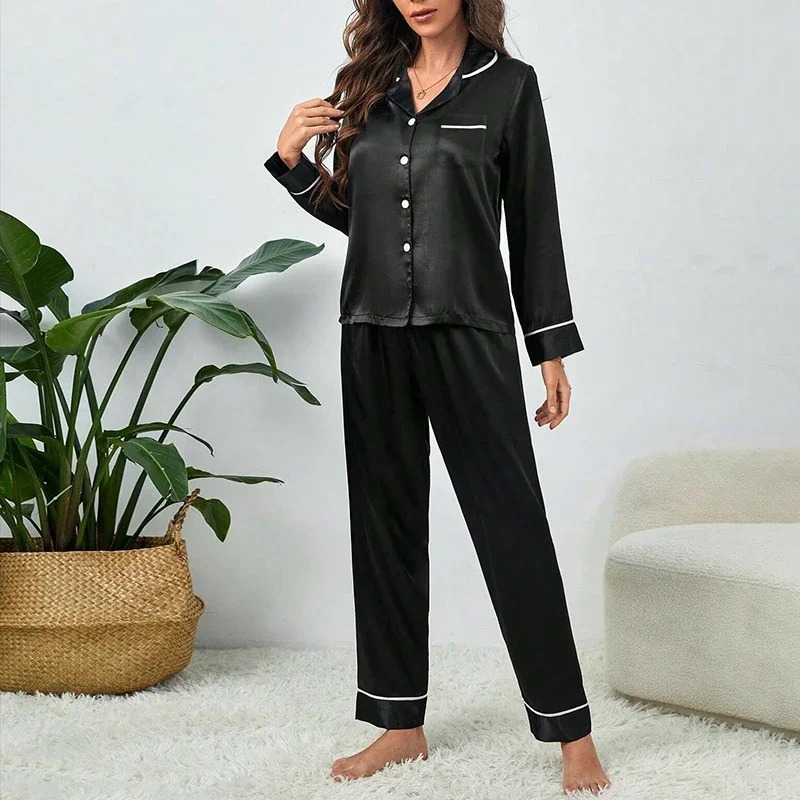 Plus Size Women's Pajamas Long Sleeve Top and Pants Solid Color Four Seasons Wearable Soft Casual Ladies Sleepwear Homewear