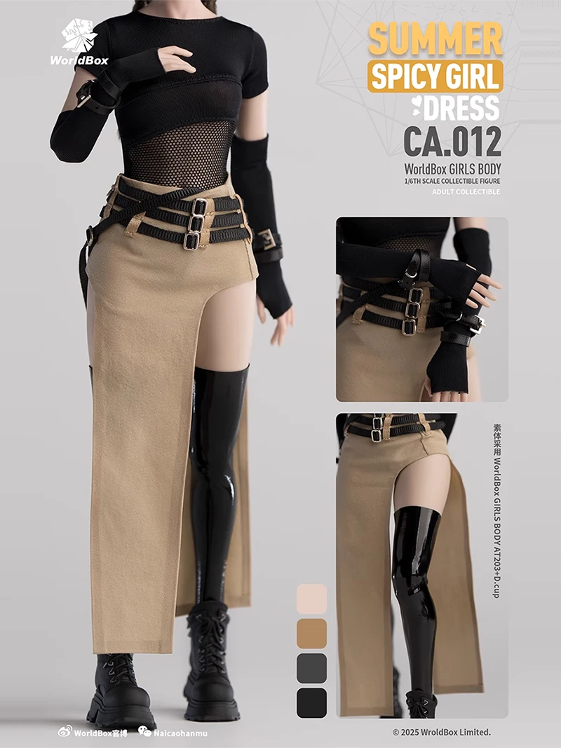 Worldbox 1/6 مقياس CA012 شبكة شق تنورة منخفضة الخصر الجوارب الملابس التمهيد نموذج صالح 12 ''أنثى الجندي عمل الشكل الجسم الدمى لعبة #4