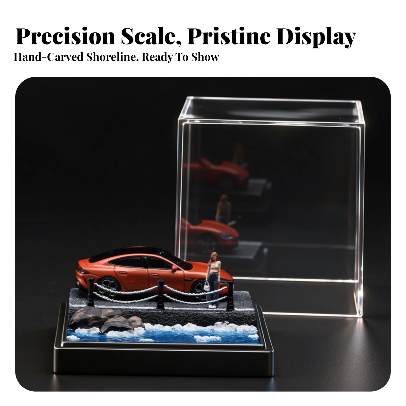 Coastal Pier Diorama Base Static Miniature Display Platform with Acrylic Cover Plaster Miniature Scene Diorama Themed