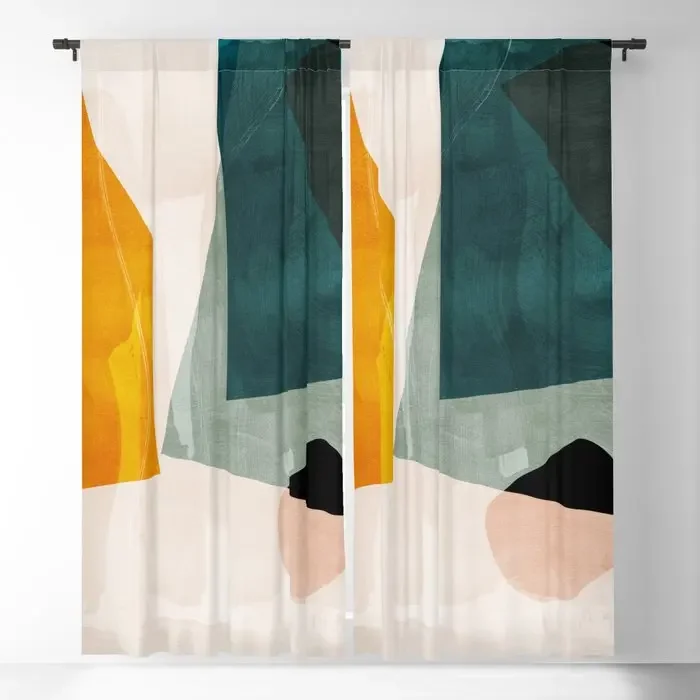 Mid Century Shapes Abstract Painting Blackout Curtains 3D Print Window Curtains for Bedroom Living Room Decor Window Treatments