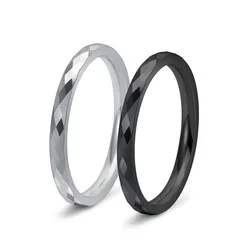 2mm Tungsten Carbide Faceted Thin Ring Wedding Band for Women Men Size 5-11