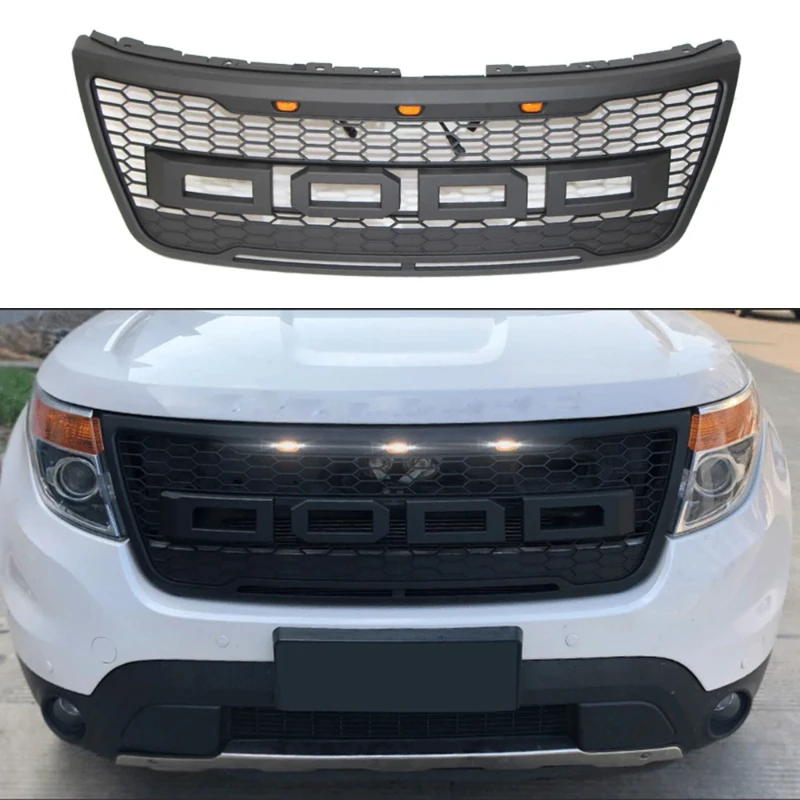 Off Road Aftermarket Accessories ABS Grille Paint Black Front Grill With LED Lights And Letters For Explorer 2012 2013 2014 2015