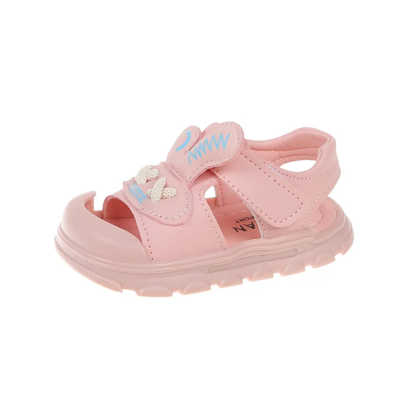 2024 Summer New Baby Cute Sandals Soft Sole Anti Slip Beach Shoes Kids Cartoon Rabbit Girls Shoes Kick Prevention Walking Shoes