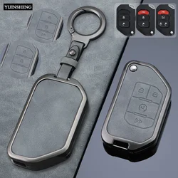 for Jeep Wrangler Gladiator JT JLU Flip Folding Blade Remote Key Fob Zinc Alloy + Leather Protect Cover Case Skin Shell Holder