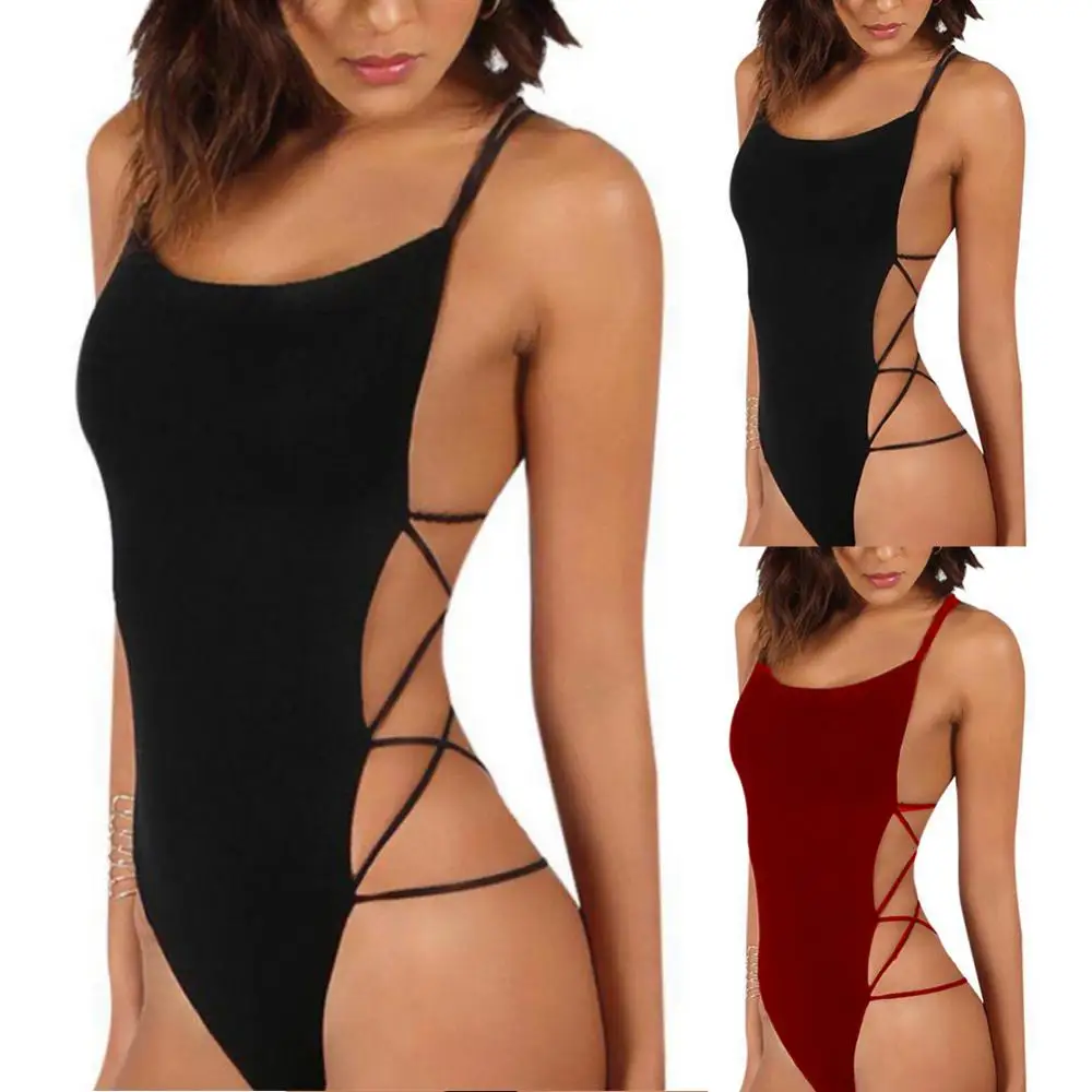 

Women's Swimsuits 2021 Sexy Strappy Backless Women Solid Color Monokini One-piece Swimwear Bodysuit Female Swimwear Bodysuit