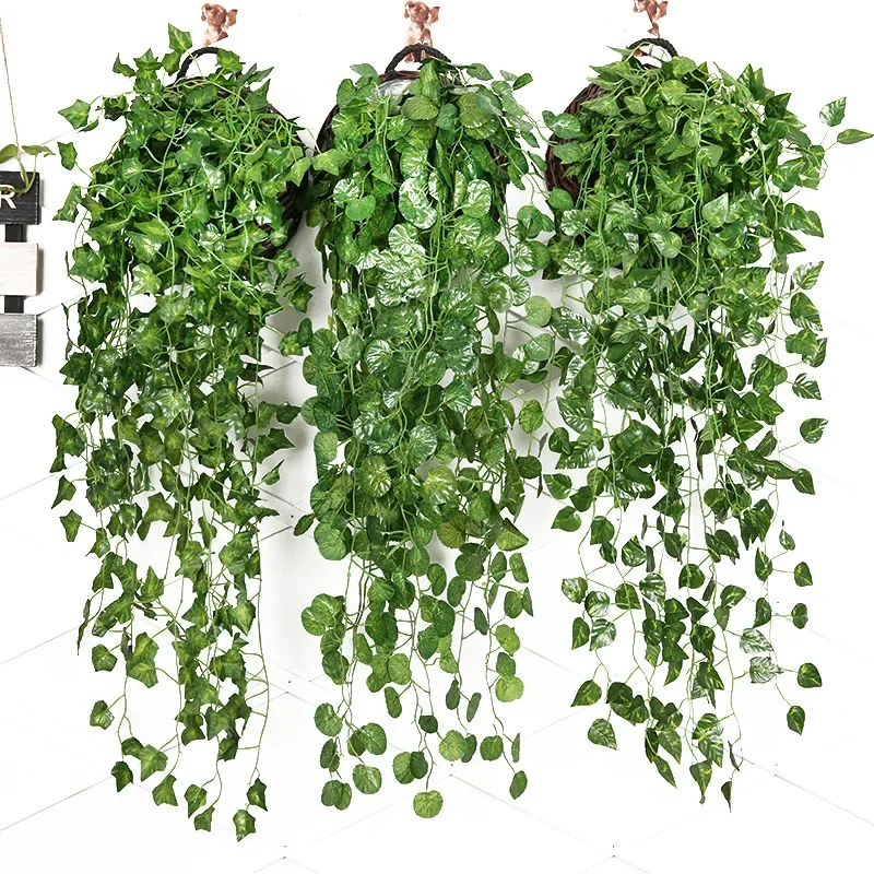 90cm Artificial Green Radish Wall Hanging Plant Rattan Home Living Room Decoration Background Wall Flower Vine Plant - view 6