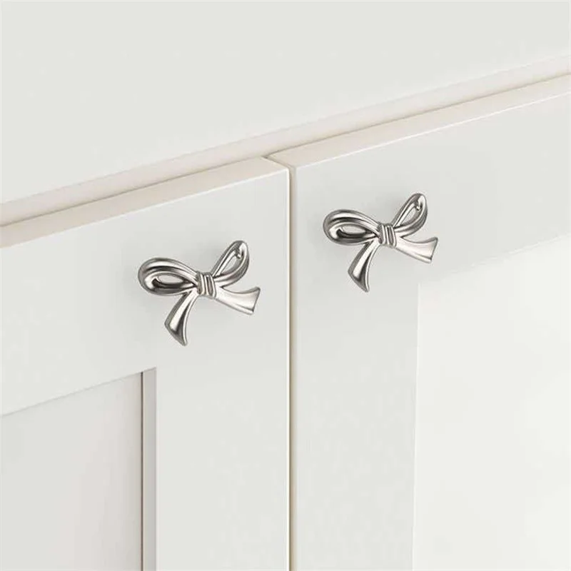3pcs French Bow Knot Cabinet Knobs Closet Handles Single Hole Drawer Knob Cupboard Wardrobe Pulls For Furniture Hardware Handles