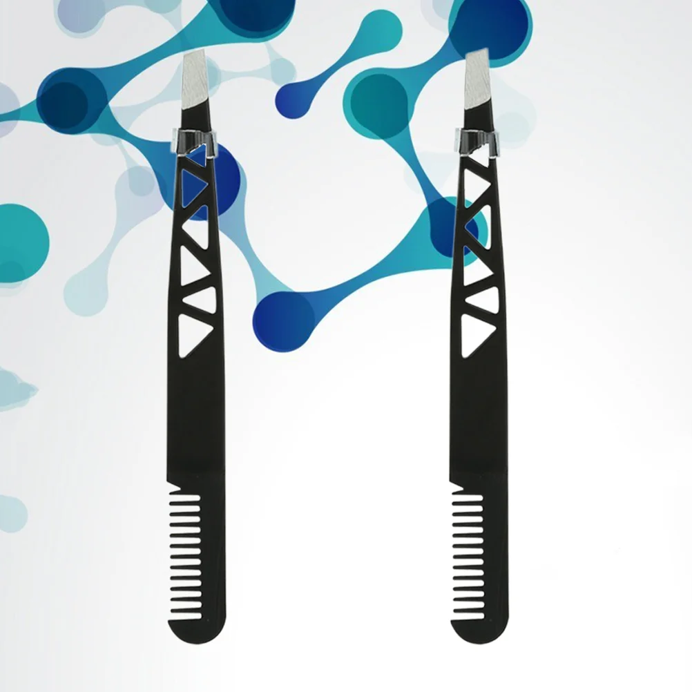 2Pcs Dual-Use Eyebrow Tweezer Eyebrow Trimmer Eyebrow Shaping Tool Makeup Accessories Black Dual-Use Tweezer