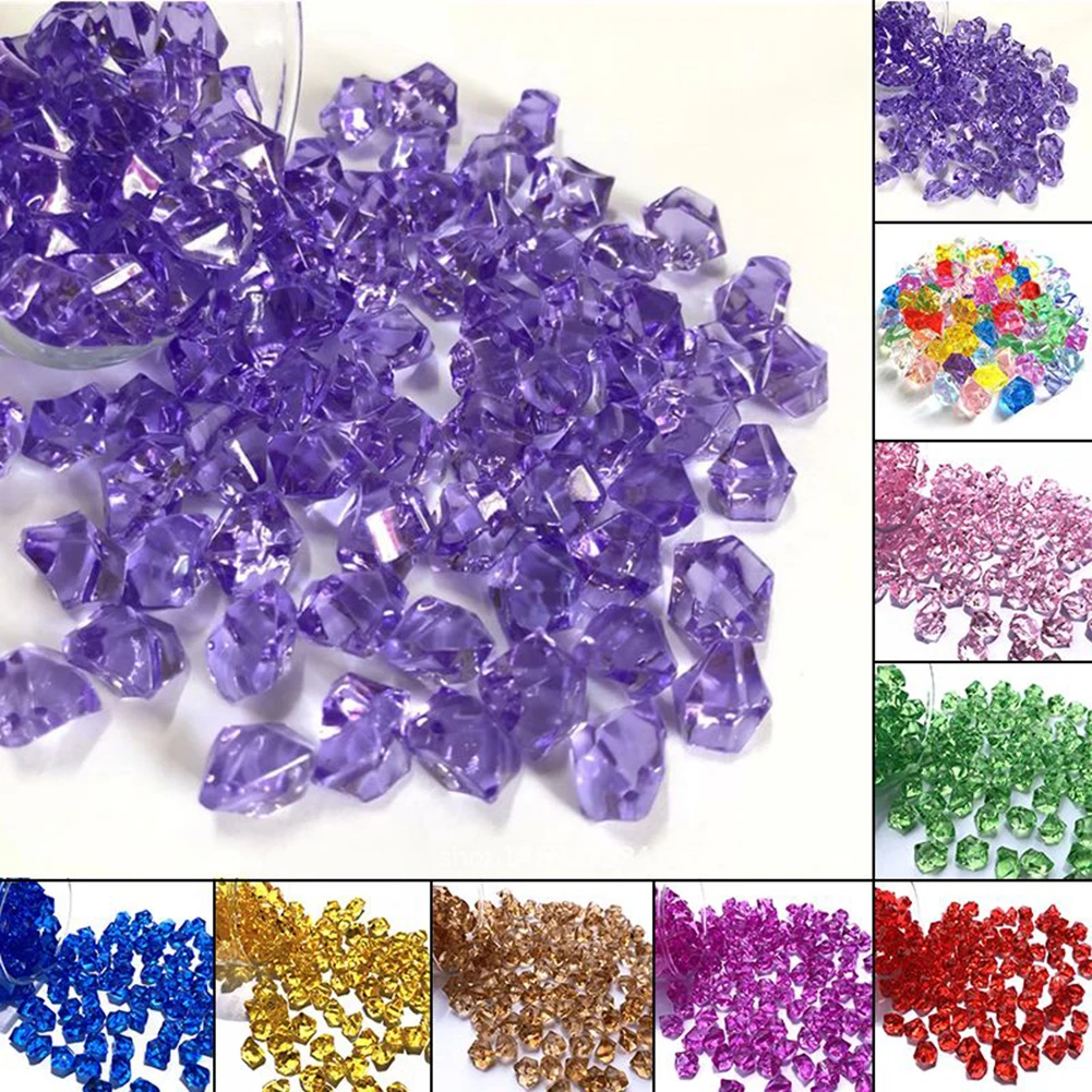 200PC Gems Ice Grains Colorful Stones Children Jewels Acrylic Small Ice Solid Jewels Ice Counter Crystal Diamonds Toy Vase Decor