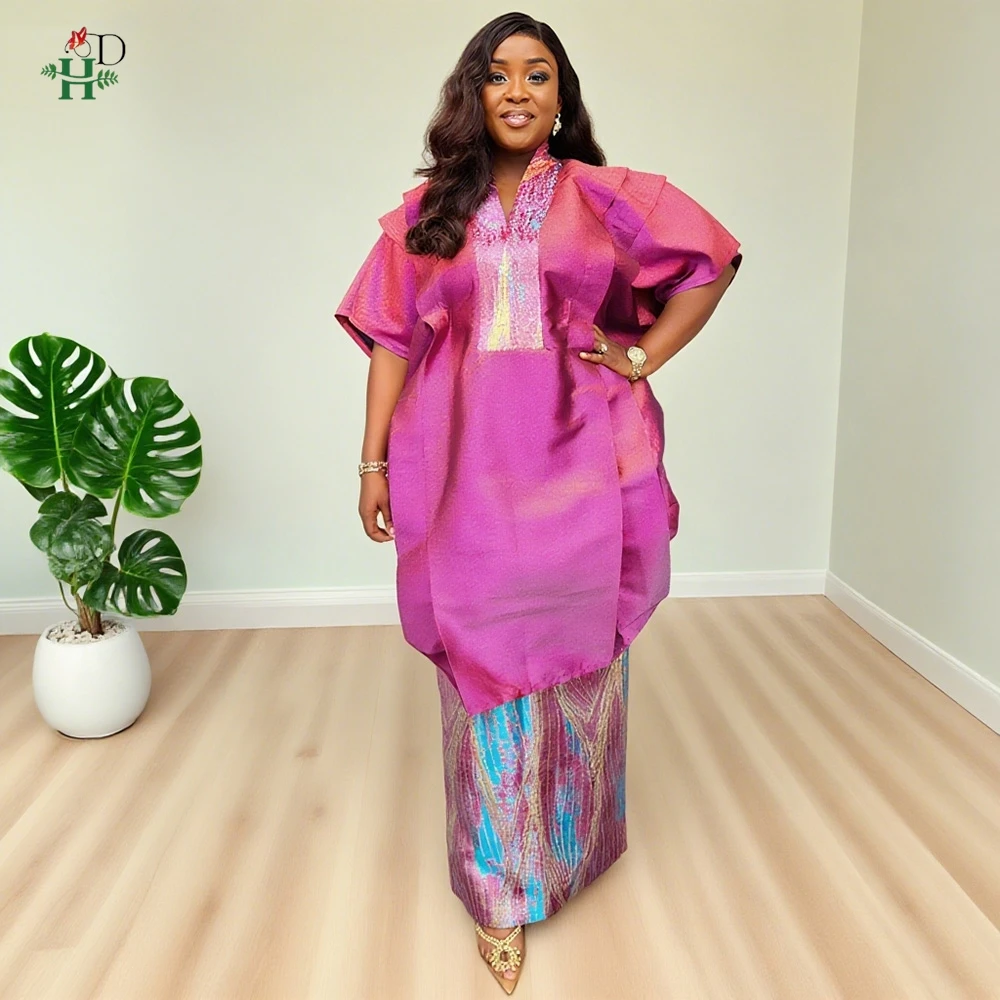 فساتين أفريقية للنساء تنورة بوبو صغيرة إسلامية 2 قطعة فستان قفطان عباية مقاس كبير رداء صيفي فاخر ملابس BouBou Djellaba