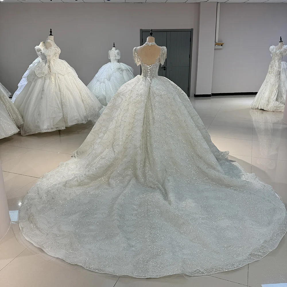 Beautiful Women Wedding Dresses Ball Gown Princess Prom Bridal Gowns Formal Beach Party Tassel Short Sleeves Robe Customized