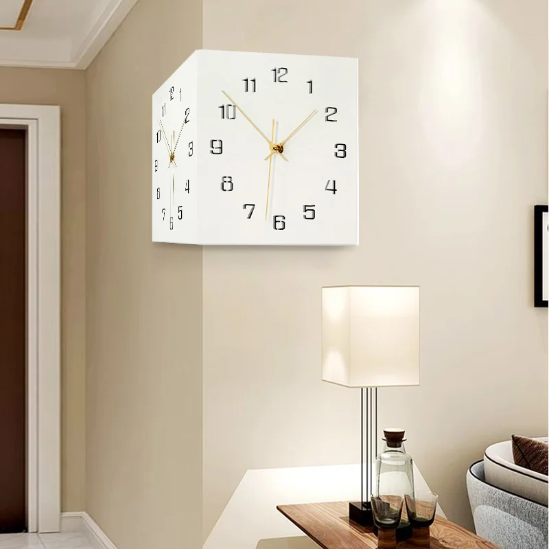 2022 Corner Two-sided Clock White Modern Contracted Fashion Home Living Room Right Angle Two-sided Clock