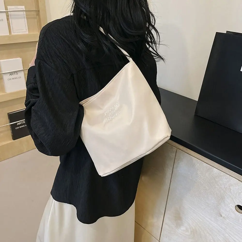 Fashion Korean Style Letter Underarm Bag Tote Bag Pure Color Embroidery Shoulder Bag Handbag All-match Nylon Bucket Bag Girls
