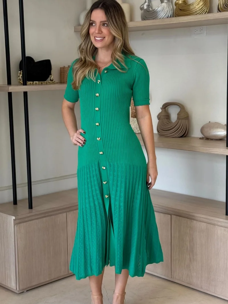Vestido de punto elegante, ropa de verano para mujer, vestidos largos largos de manga corta con una hilera de botones, Vestido ajustado a la moda, Vestido a la cadera
