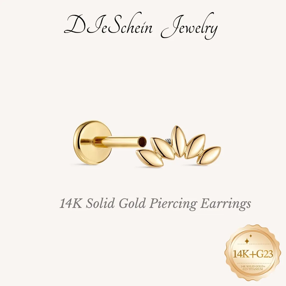 DIeSchein 14K Solid Gold Stud Genuine Nickel-Free Hypoallergenic Earring for Women G23 Titanium Piercing Earring Gift Jewelry