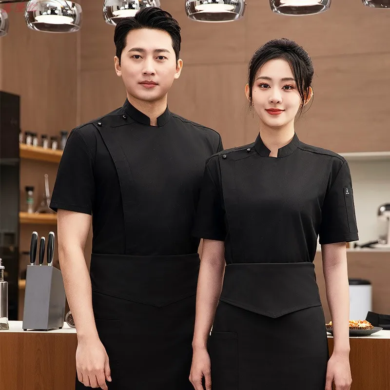 Giacca da cuoco estiva a maniche corte in rete sottile e traspirante per catering, ristorante, mensa, pasticceria, panettiere, abbigliamento da lavoro, abbigliamento da cucina