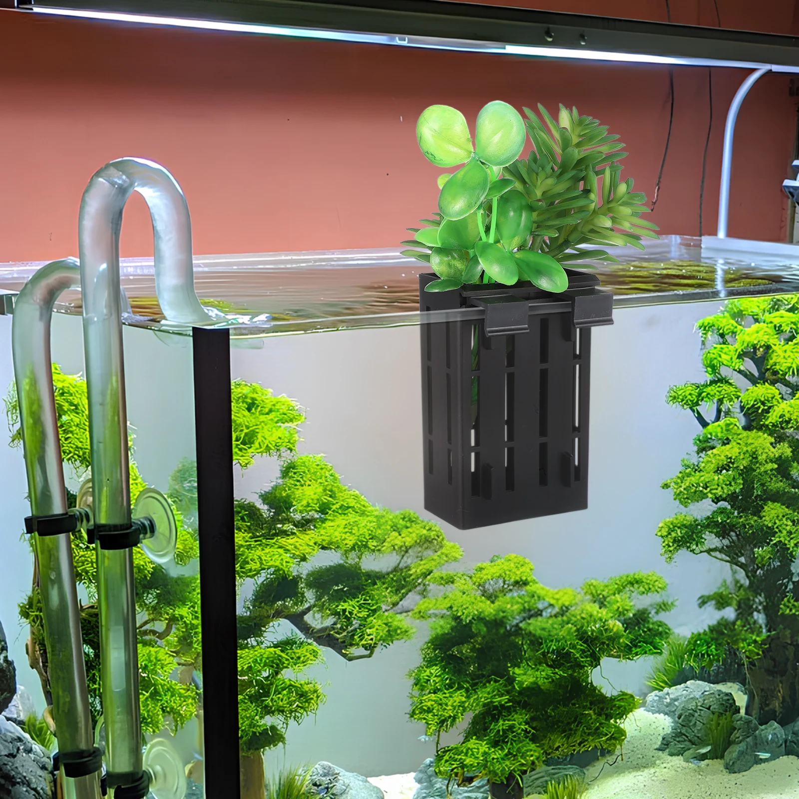 

10 Pcs Aquatic Plant Pot Aquarium Planter Hanging Baskets Fish Tank Decorations Plastic Stand with Holes for Roots