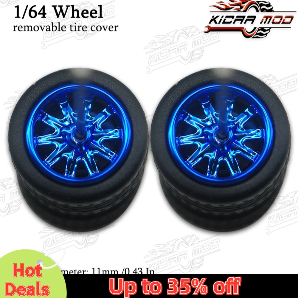 1/64 Model Car Wheels with Rubber Detachable Tires Ten Spoke Refitting Parts for Diecast Toys Hot Wheels Matchbox D:11mm 1 Set