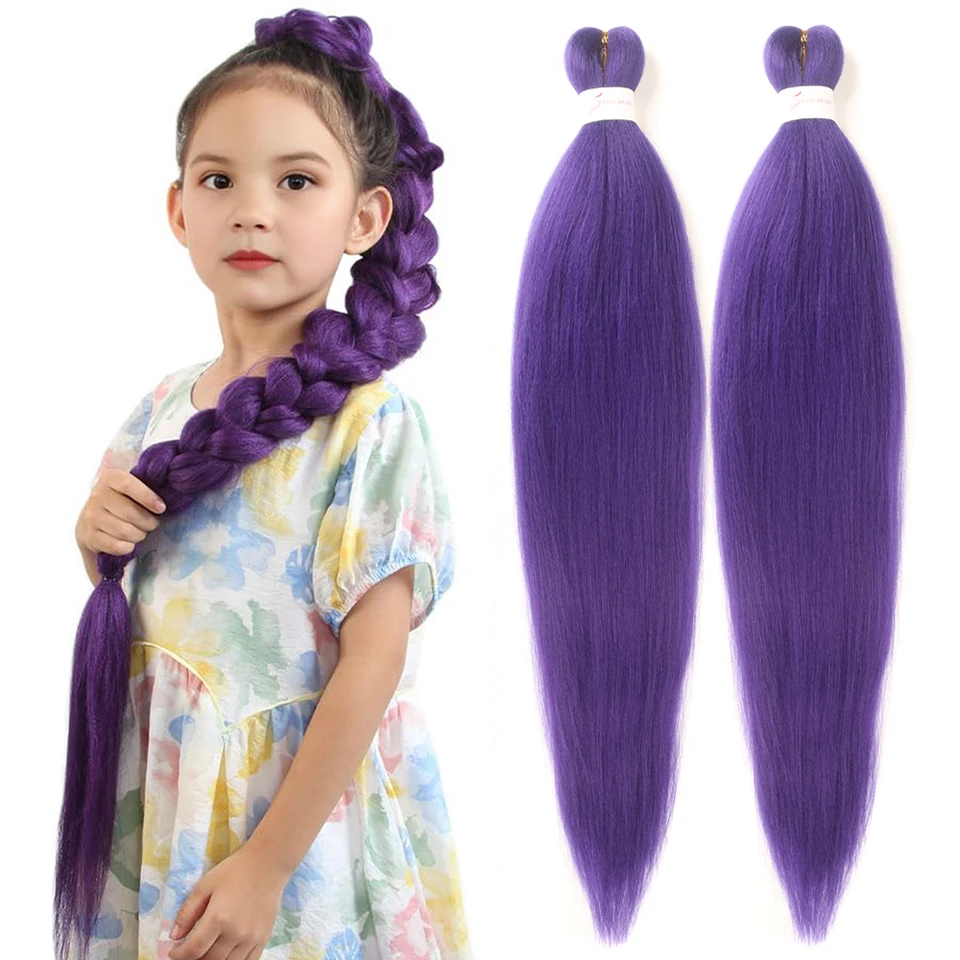 Cabello morado largo para trenzas 2 paquetes sintético extensiones para trenzas suave Yaki preestirado para cosplay