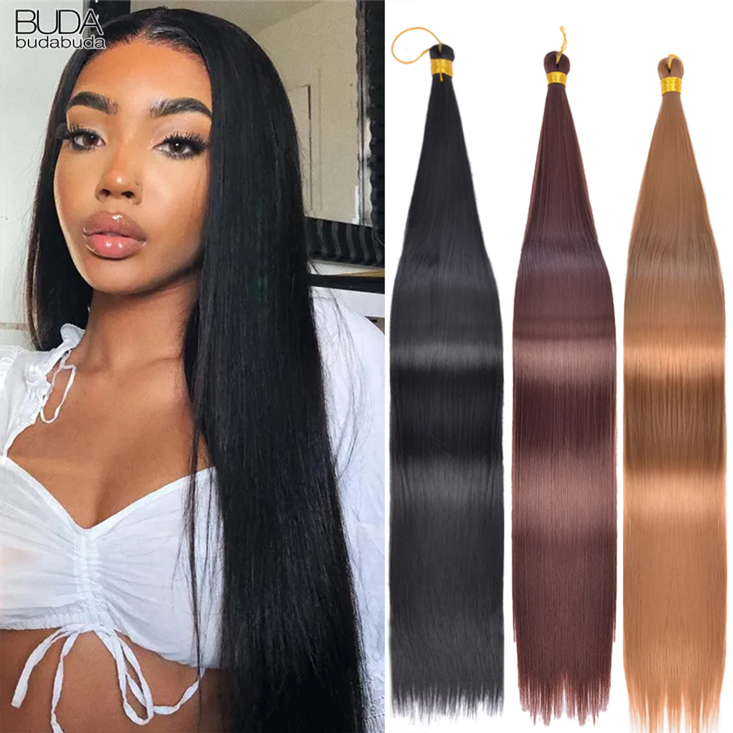 Super Long Osso Straight Hair Bundles Extensões, Ombre Hair Weaving, Sintético Straight Hair Bundles, Crochet Tranças, 26 em