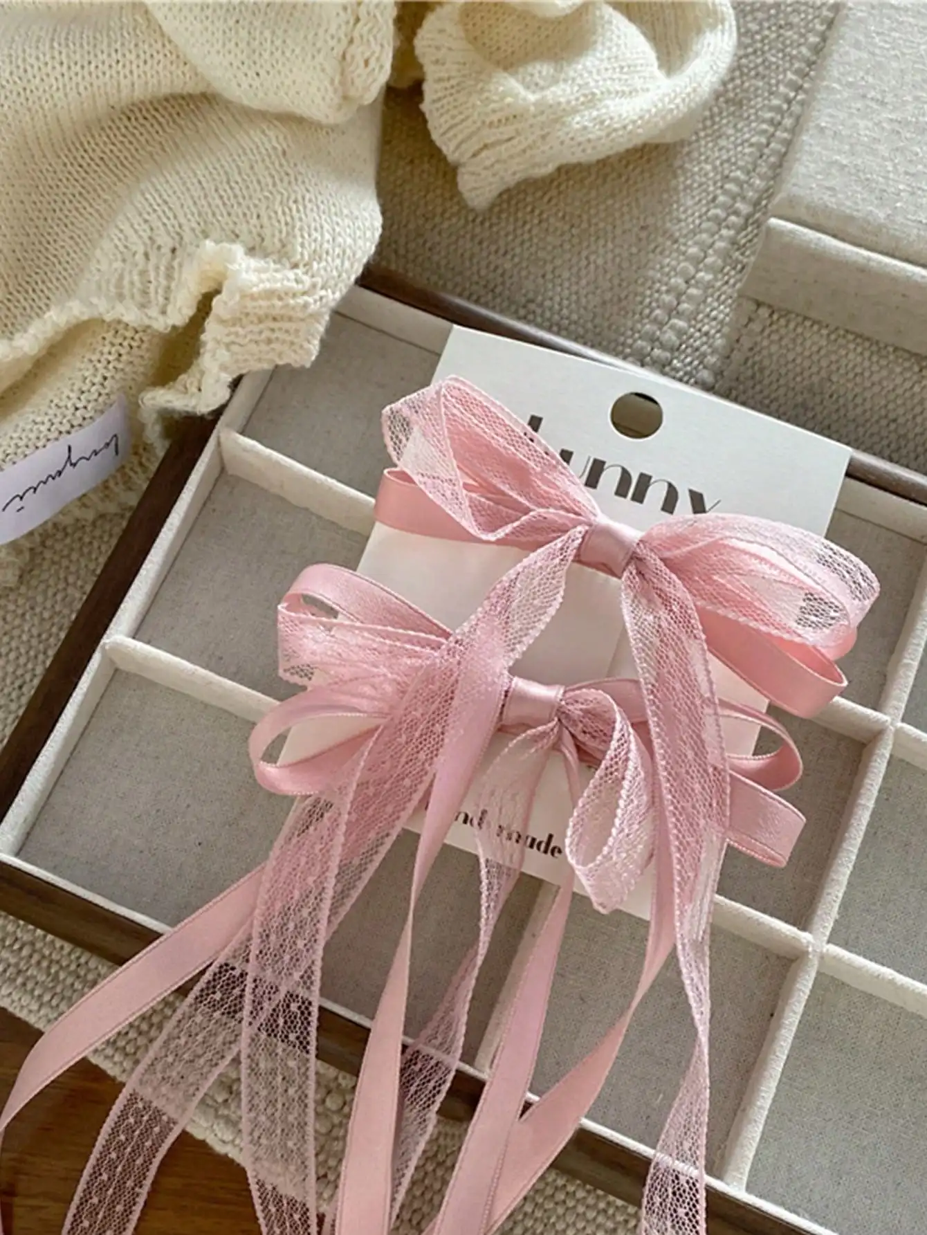 Fashion Sweet Mesh Bow Ribbon Hair Clips Set