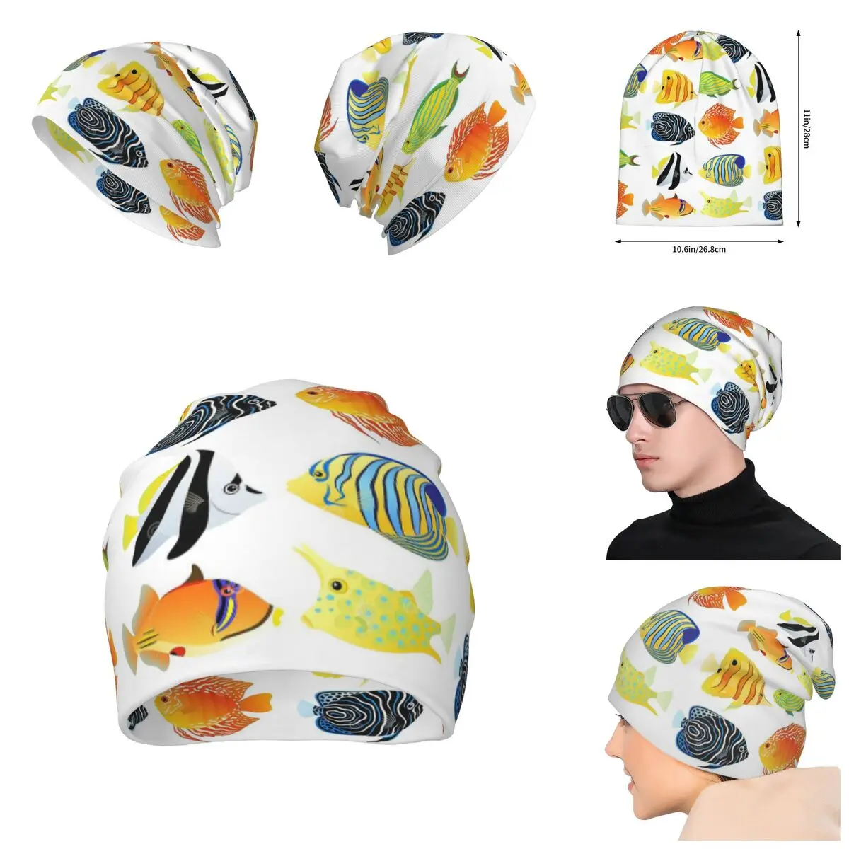 

3D Color printing Knitted Hat For Men And Women, Various Colorful Tropical Fish 6 Gift Unisex winter Warm Brimless Urinal Hat