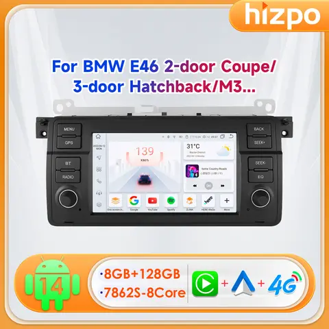 Hizpo 7" Wireless CarPlay Android Auto Car Radio for BMW E46 M3 318 320 325 330 335 GPS Stereo Multimedia WiFi 4G 8core 8+128G