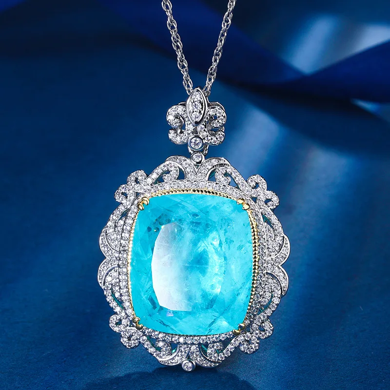 New Gold-Plated Jewelry European and American Style Gemstone Square 20*23 Pendant Necklace