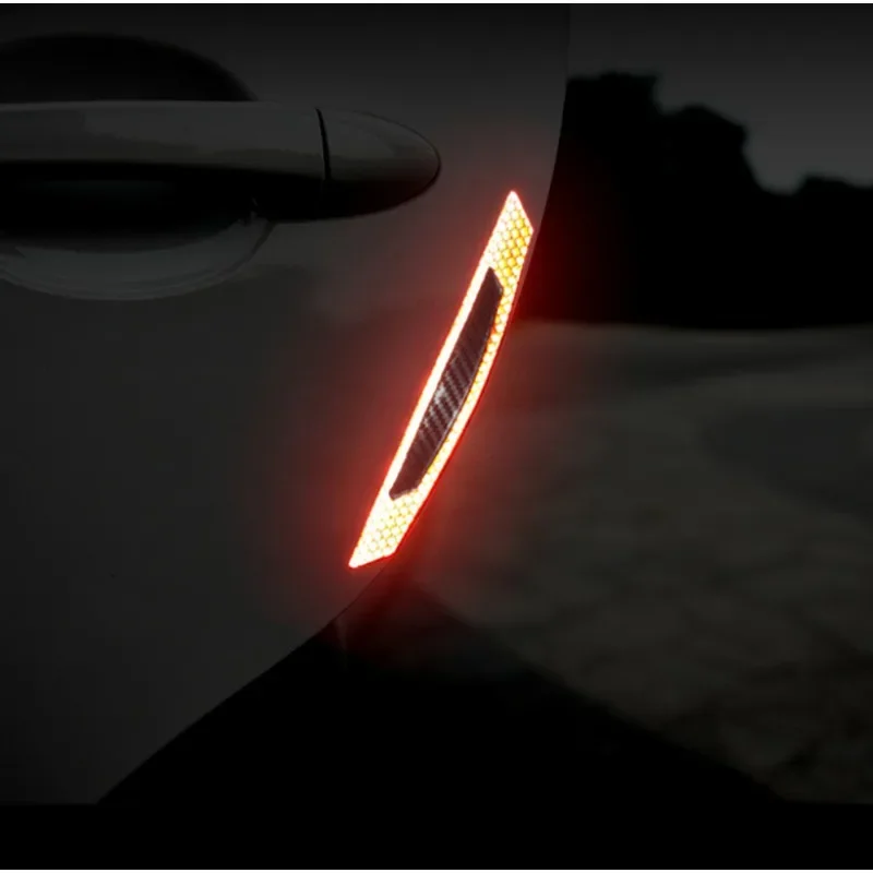 4Pcs Carbon Fiber Car Door Reflective Anti-Collision Strip Side Exterior Warning Decoration