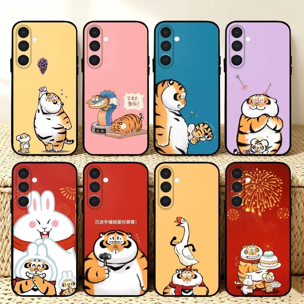 

F-Fluffy C-Chubby Tiger Cartoon Phone Case For Samsung A73,72,71,A52,51,40,41,A22,A32,31,A13, Soft Black Shell