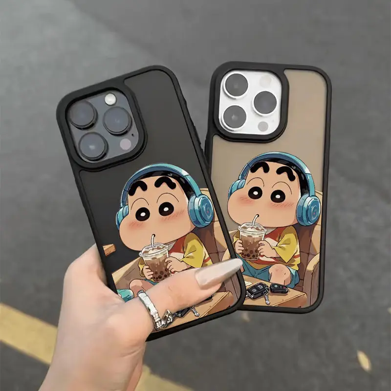 الجلد يشعر kawaii تلوين شين تشان جراب هاتف آيفون 16 برو ماكس 11 15 14 12 17 برو ماكس 7 8 زائد XR SE الهواء سيليكون لينة غطاء