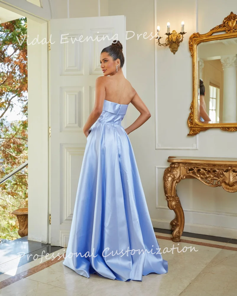 Vindal Evening dresses Stain Sleevelss Strapless A-line Draped Elegance Floor-Length Modern-style High-Quality For Woman