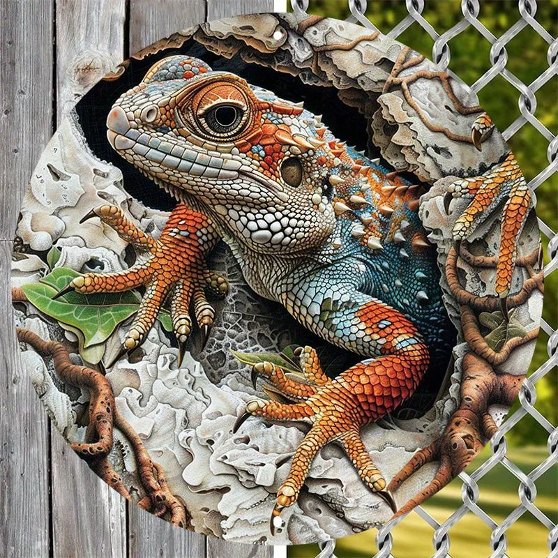 Aluminum Metal Lizard Art Sign Set, Waterproof HD Printed, Pet Themed Wall Decor for Home and Dorm, Durable Outdoor & Indoor Use