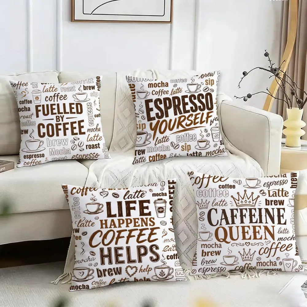Coffee Typography Cushion Cover Pillow Case Short Plush Square Throw Pillow Covers Pillowcase Sofa Home Decor Gift