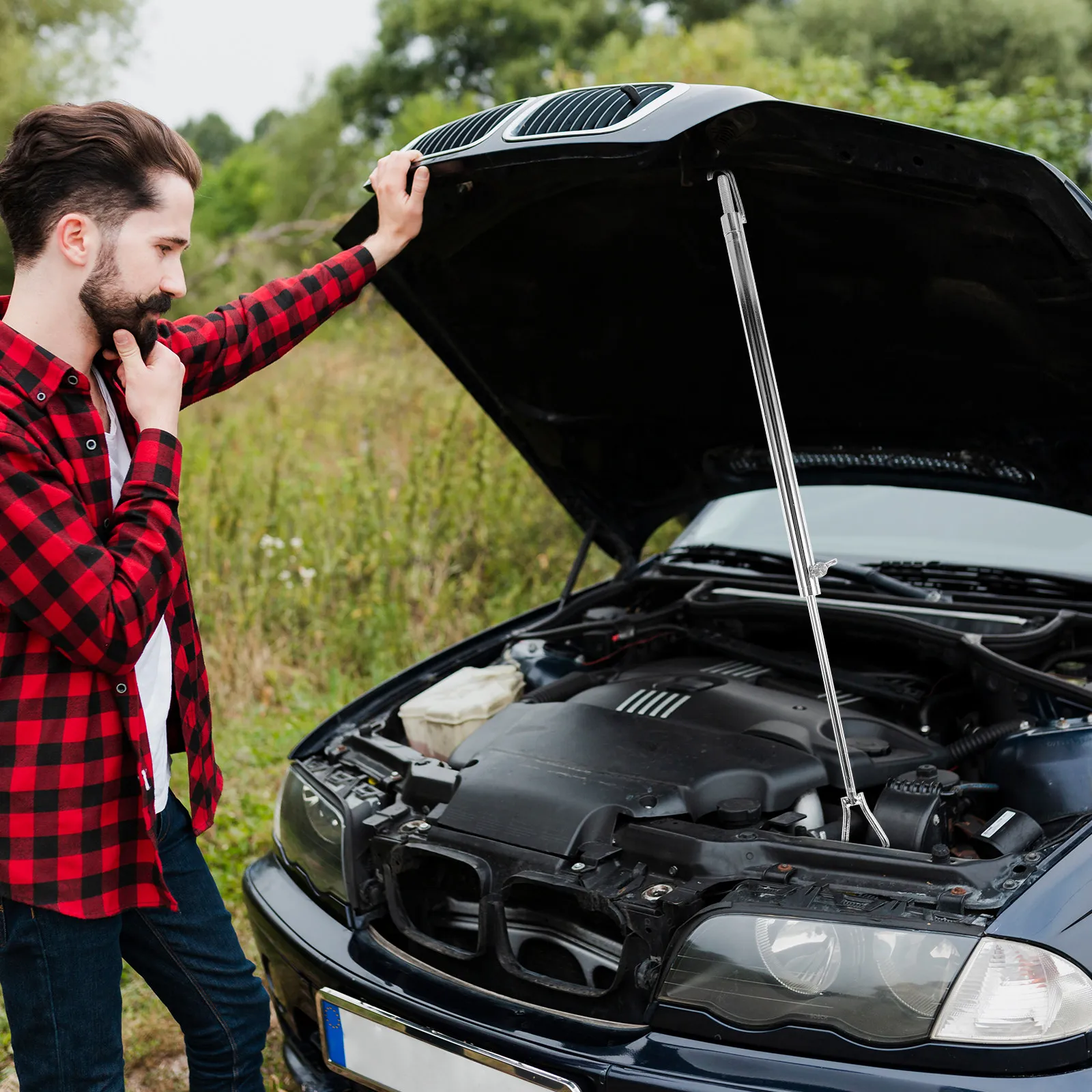 

Universal Car Hood Prop Rod Heavy Duty Telescoping Hood Support Pole Sturdy Metal Prop for Bodywork Repair Dent Fixing Tool