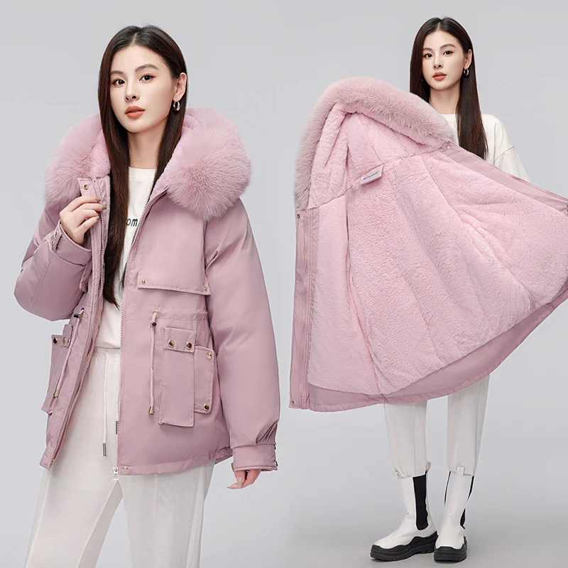 New Female Winter Thickened Cotton Jacket Korean Version with Waistband Overcoat Slim Versatile Parkas Mid Length Coat for Women