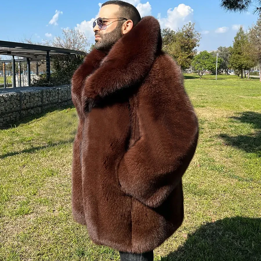 Full Skin Fox Fur Coat Mens Real Fox Fur Jacket Long Winter Jackets Warm Clothing For Men Luxury High Quality