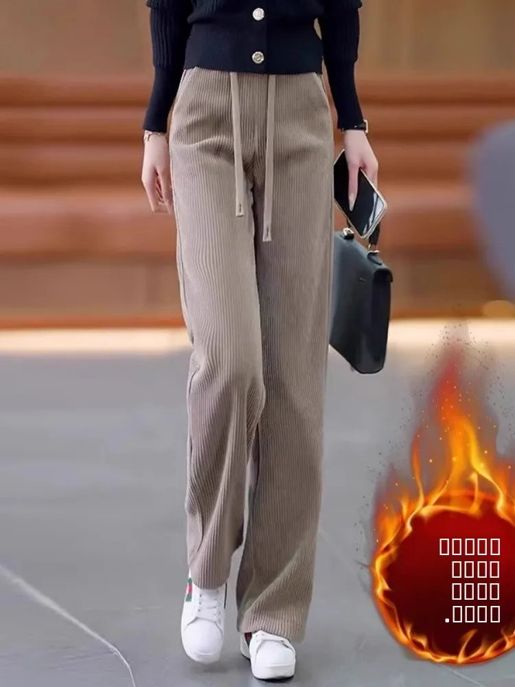 

Slim Fit Wide Leg Pants Women's Autumn Winter Thiened Fce Straight Cut Corduroy Drapey Warm Trousers Korean Sle High W...