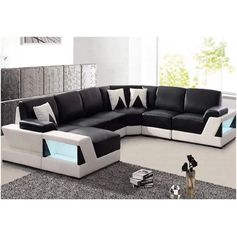 

For Modern and Luxury Living Room Furniture Sets Hot Sale Fashion Corner Sectional Leather Sofa With Led Lights Music Play