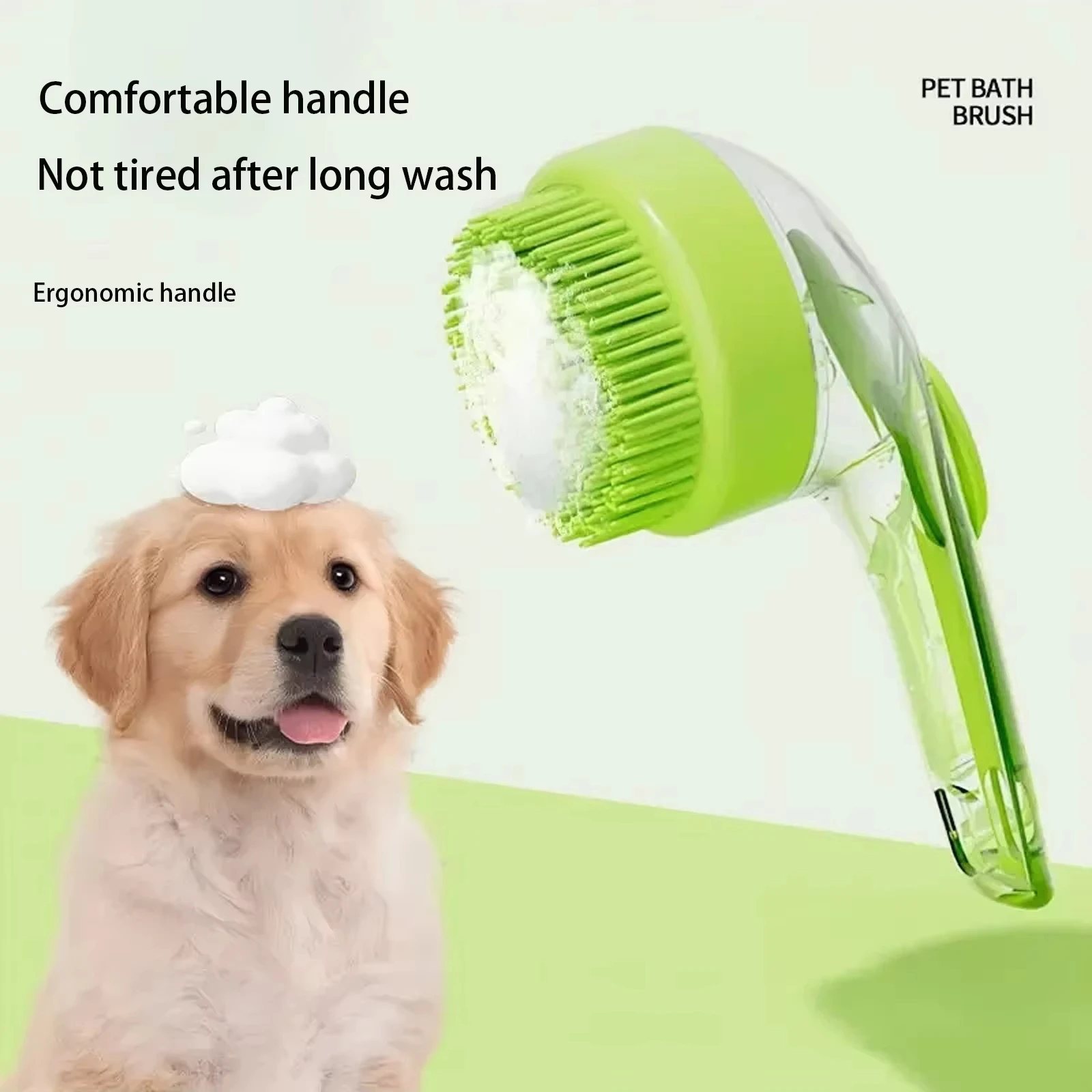 Long Handle Silicone Pet Bath Brush, 3-in-1 Massage Shampoo Dispenser with Head Cleaning Pad – Grooming Brush for Dogs & Cats
