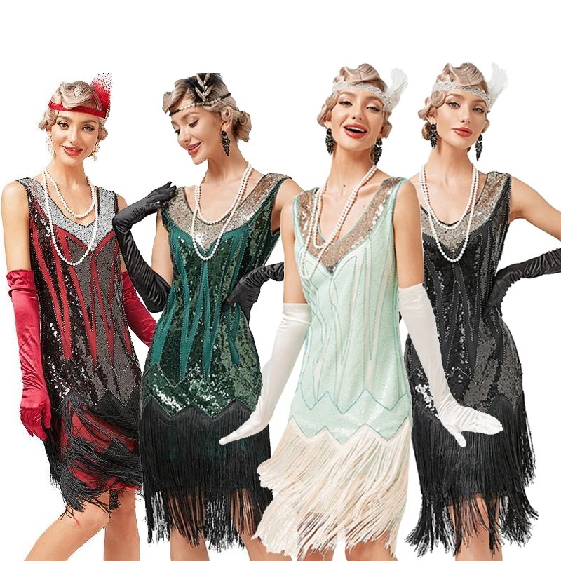 Women's Long Skirt Summer 1920s Gatsby Vintage Great Gatsby Party Flapper Dress Sleeveless Sequin Tassel Fringe Cocktail Dress