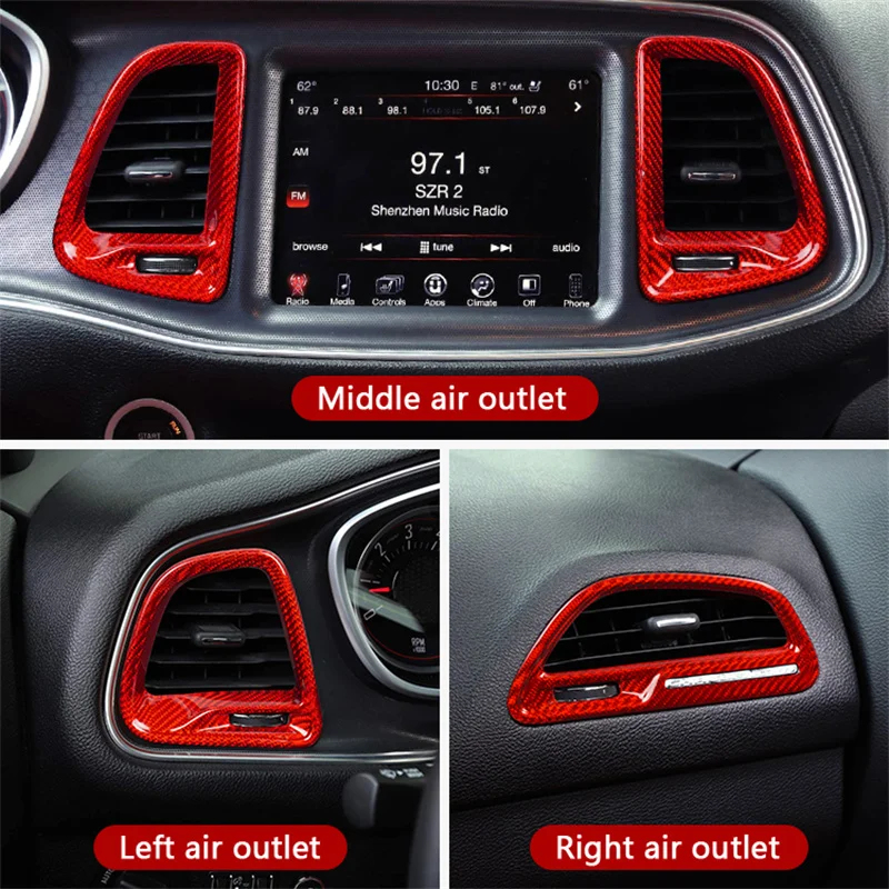 2015-2023 For Dodge Challenger SRT Air Outlet Dashboard AC Vent Genuine Carbon Fiber Decoration Sticker /Frame/Ring/Cover