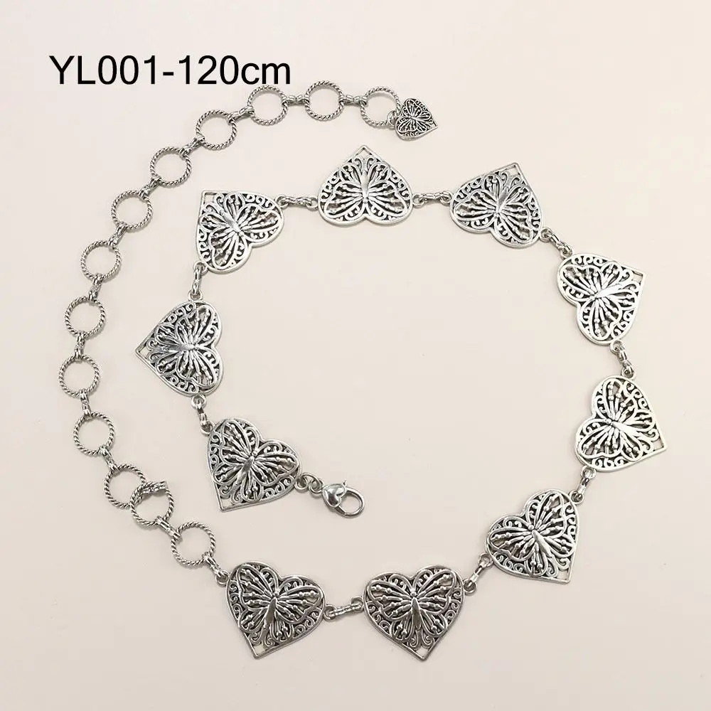 Cinturón de cadena de cintura ajustable de Metal Retro, cinturón decorado bohemio plateado, cinturones de vaquera occidental ajustados para mujer