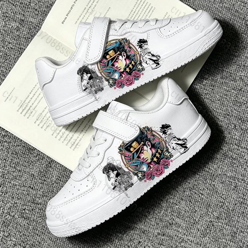 2026 Japanese Anime Warrior Kujo Jotaro 7-18 Year Old Boys White Sneakers Four Seasons Universal Lace Up Flat Trainers