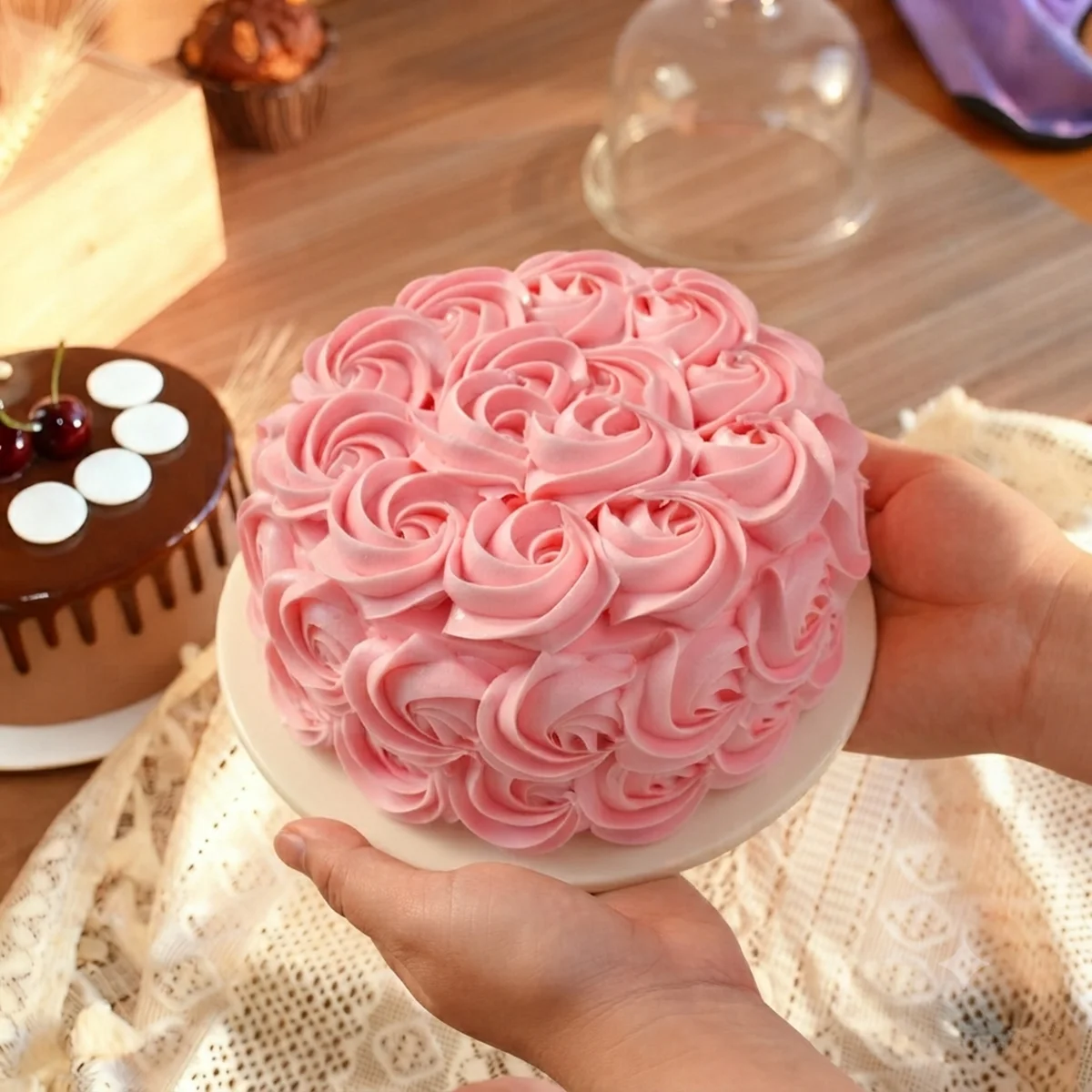 6 Inch Realistic Artificial Birthday Cake Model - Fake Dessert Ornament - usage example