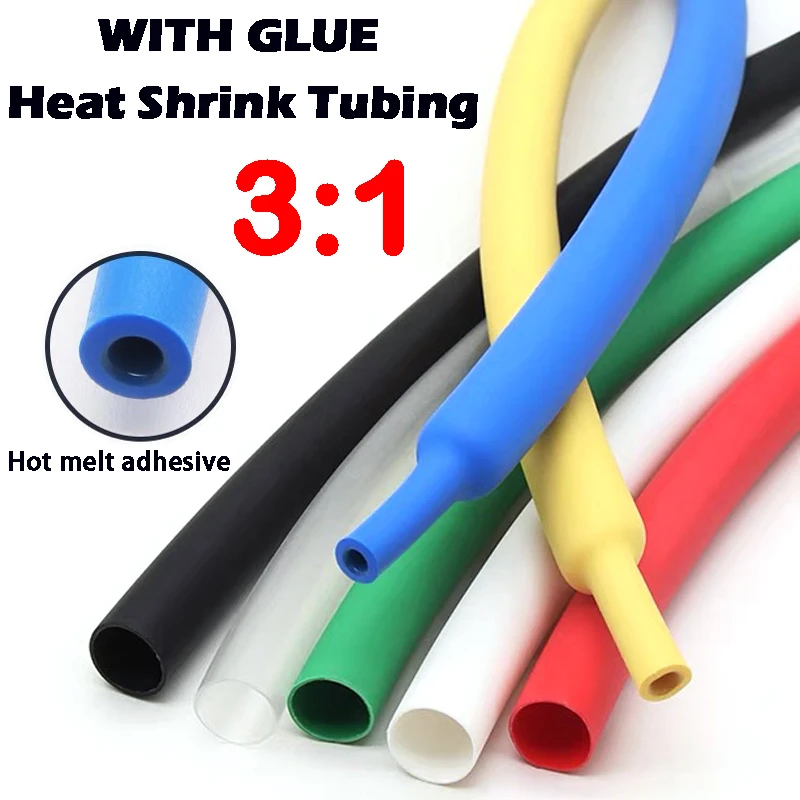 

10/50/100M 200Meter 3:1 Heat Shrink Tube Black with Glue Polyolefin Shrinking Assorted Ratio Adhesive Wire Cable Sleeving Tubing