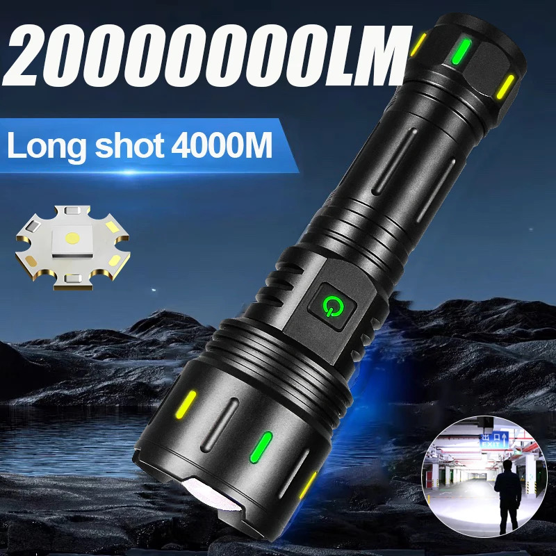 

High Power Rechargeable LED Flashlight 20000000LM Ultra Bright Lantern Tactical Flashlight Waterproof Torch Outdoor Camping Lamp