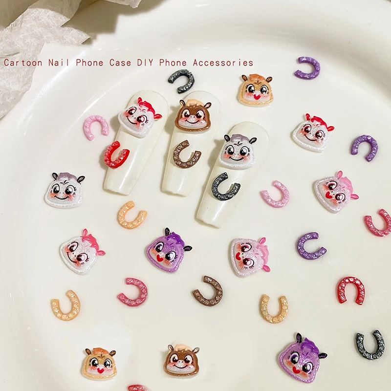 Cartoon Chinese New Year Nail Charms Year Of The Horse Resin Flatback Animals Horse Nail Art Decoration Resin Nail Accessories
